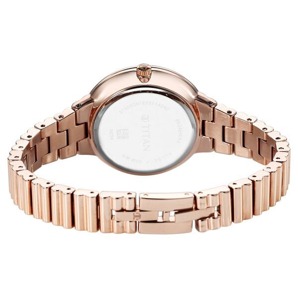 Titan Aura Quartz Analog Silver Dial Watch for Women with Rose Gold Stainless Steel Strap