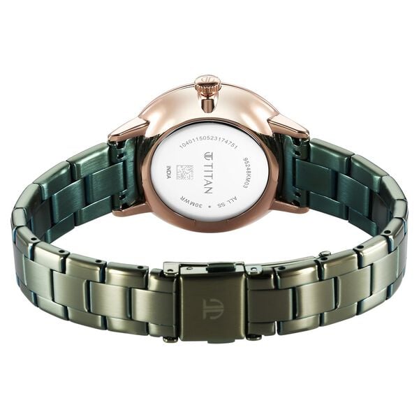 The Titan TGIF Quartz Analog Brown Dial Rose Gold Stainless Steel Strap Watch Exudes Elegance and Charm Perfect for Women.
