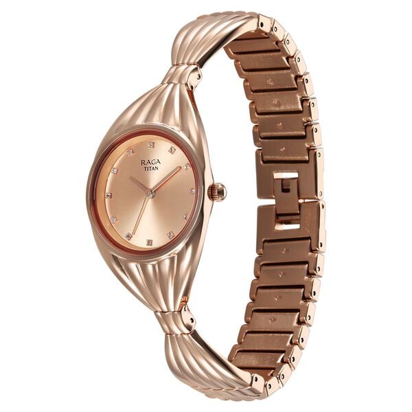 Titan Raga Memoirs Quartz Analog Rose Gold Dial Watch for Women with Metal Strap
