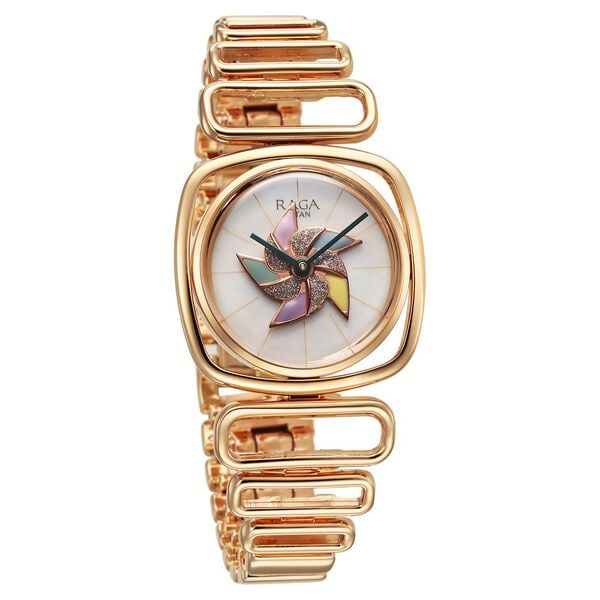 Titan Raga Memoirs Memoirs Pinwheel Quartz Analog Mother of Pearl Dial Watch for Women with Metal Strap