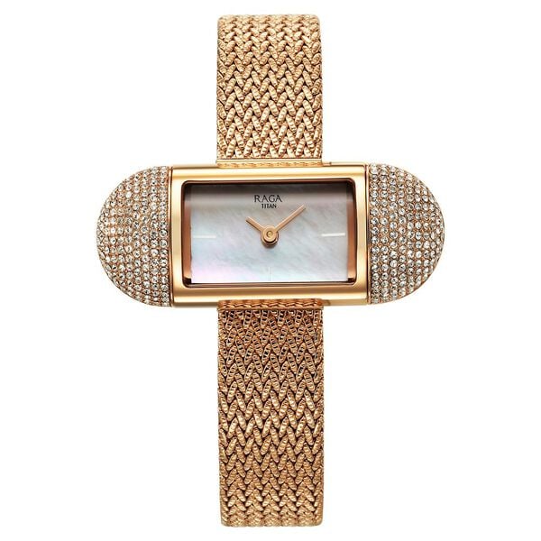 Titan Raga Memoirs Quartz Analog Mother of Pearl Dial Watch for Women with Metal Strap