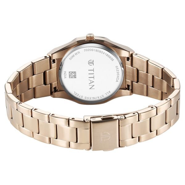 Titan Workday Wonders Quartz Analog with Date Mother of Pearl Dial Watch for Women with Rose Gold Stainless Steel Strap