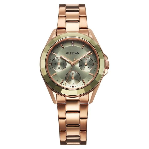 Titan Purple Ceramics Quartz Analog Watch for Women with Mother of Pearl Dial