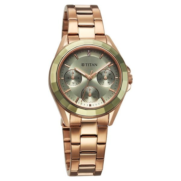 Titan Purple Ceramics Quartz Analog Watch for Women with Mother of Pearl Dial