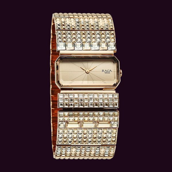 Titan Raga Cocktails Quartz Analog Rose Gold Dial Stainless Steel Strap Watch for Women