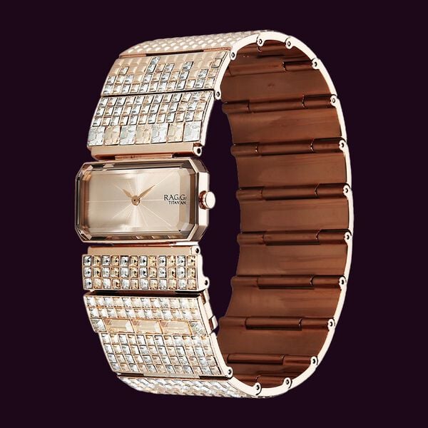Titan Raga Cocktails Quartz Analog Rose Gold Dial Stainless Steel Strap Watch for Women