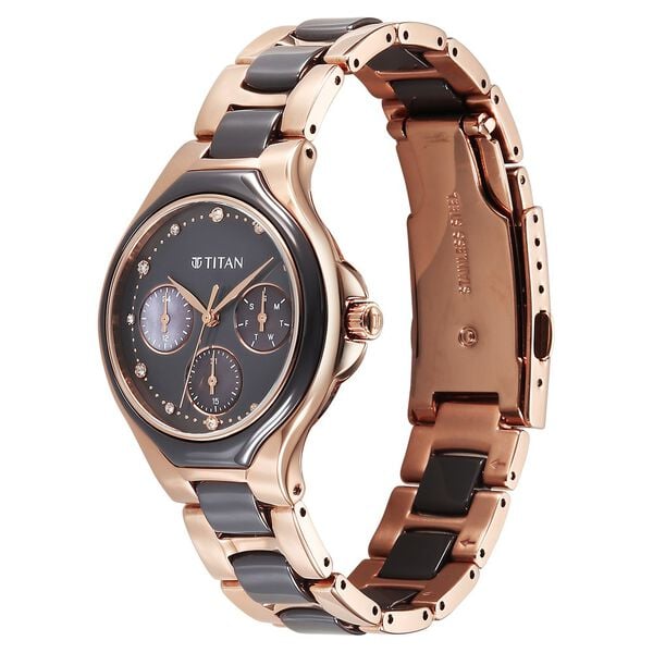 Titan Glamour Quartz Multifunction Grey Dial Two Toned Steel and Ceramic Strap Watch for Women