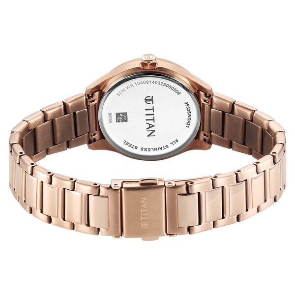 Titan Glamour Quartz Analog with Date Silver Dial Rose Gold Stainless Steel Strap Watch for Women
