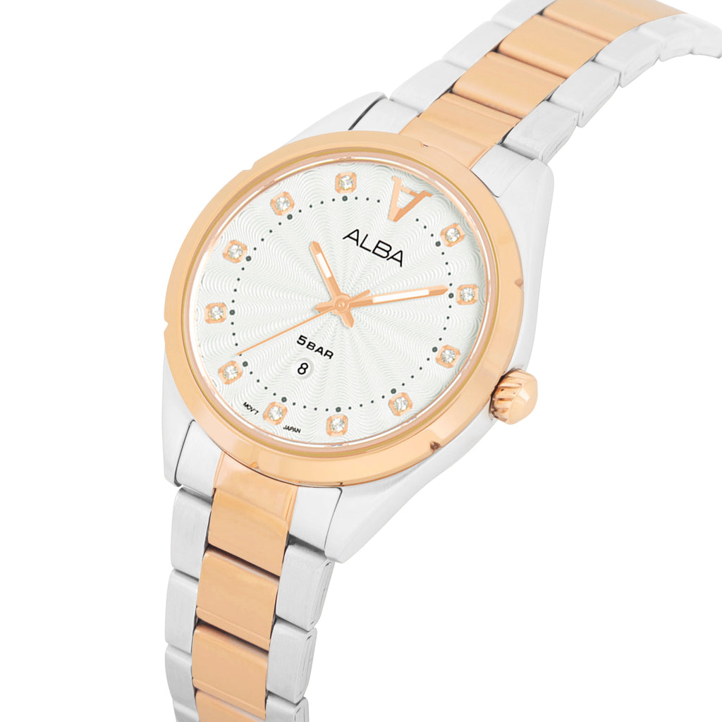 AH7BP6X1 White Ripple Ladies Watch