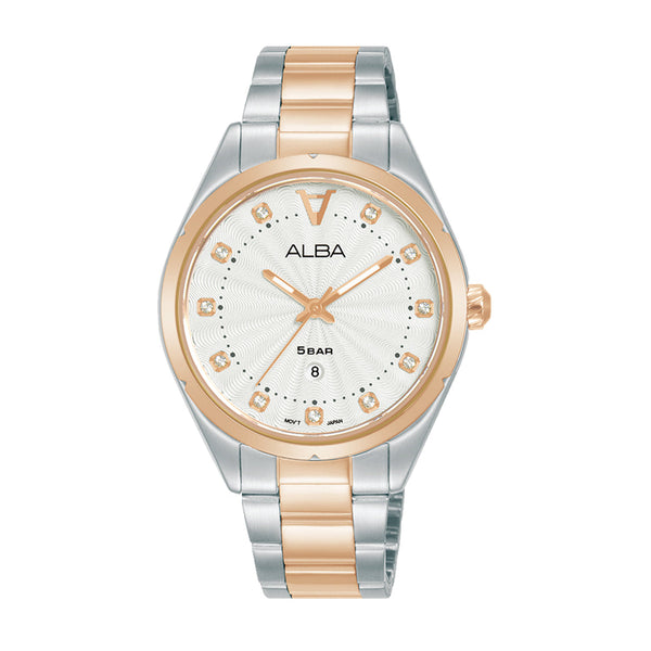 AH7BP6X1 White Ripple Ladies Watch