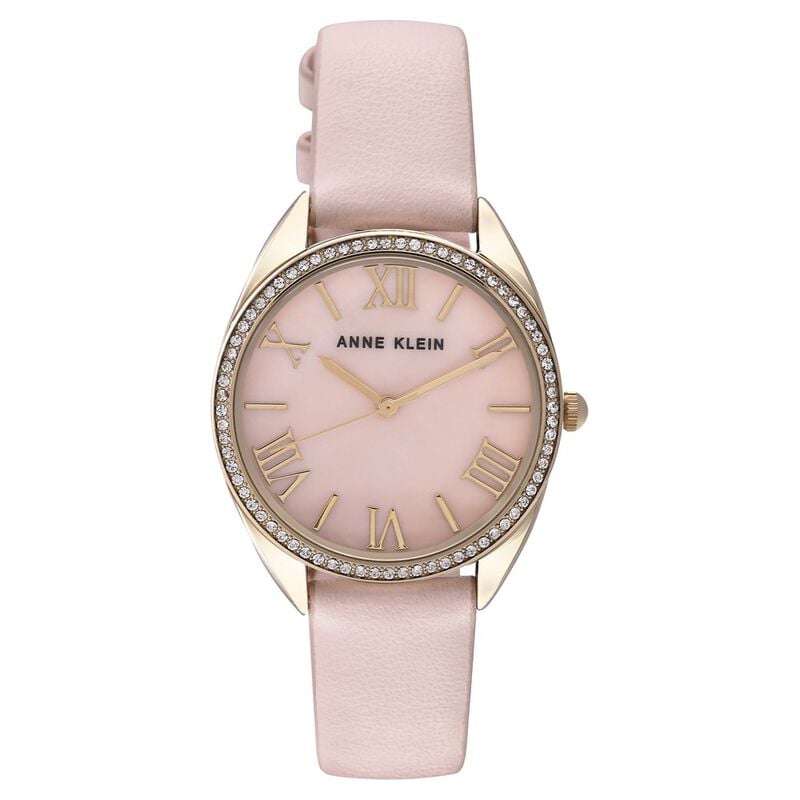 Anne Klein Quartz Analog Pink Dial Leather Strap Watch for Women