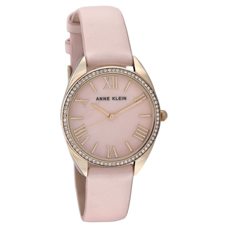 Anne Klein Quartz Analog Pink Dial Leather Strap Watch for Women