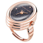 Anne Klein Quartz Analog Blue Dial Rose Gold Metal Ring Watch For Women