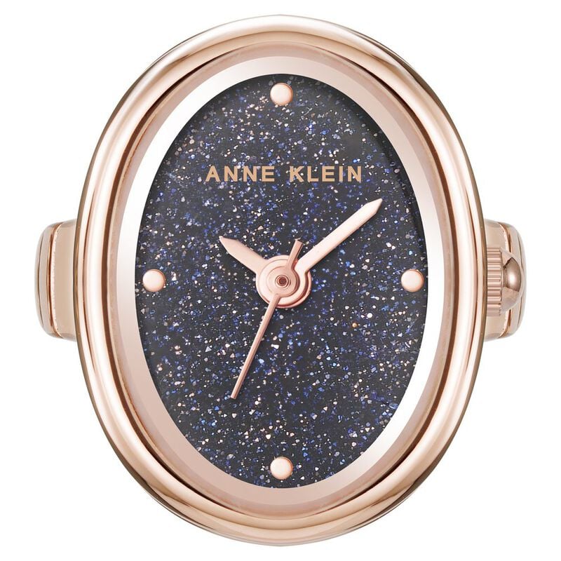 Anne Klein Quartz Analog Blue Dial Rose Gold Metal Ring Watch For Women
