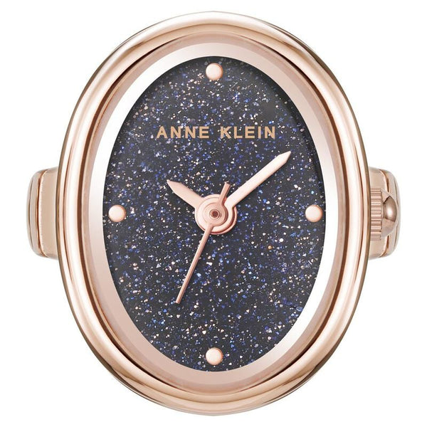 Anne Klein Quartz Analog Blue Dial Rose Gold Metal Ring Watch For Women