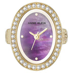 Anne Klein Quartz Analog Purple Dial Golden Metal Ring Watch For Women