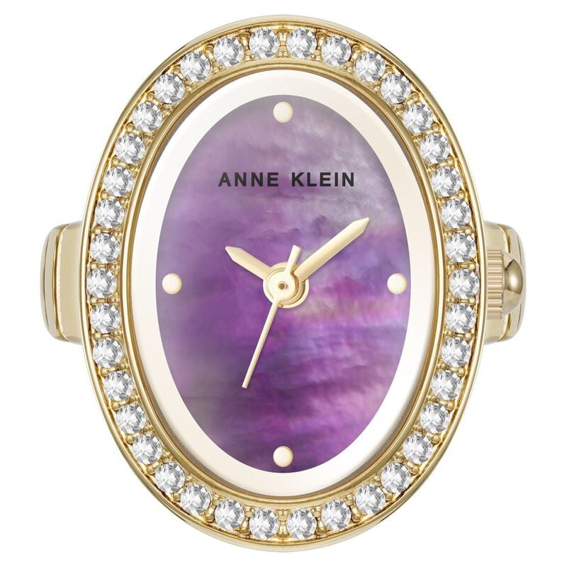 Anne Klein Quartz Analog Purple Dial Golden Metal Ring Watch For Women