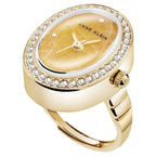 Anne Klein Quartz Analog Yellow Dial Golden Metal Ring Watch For Women