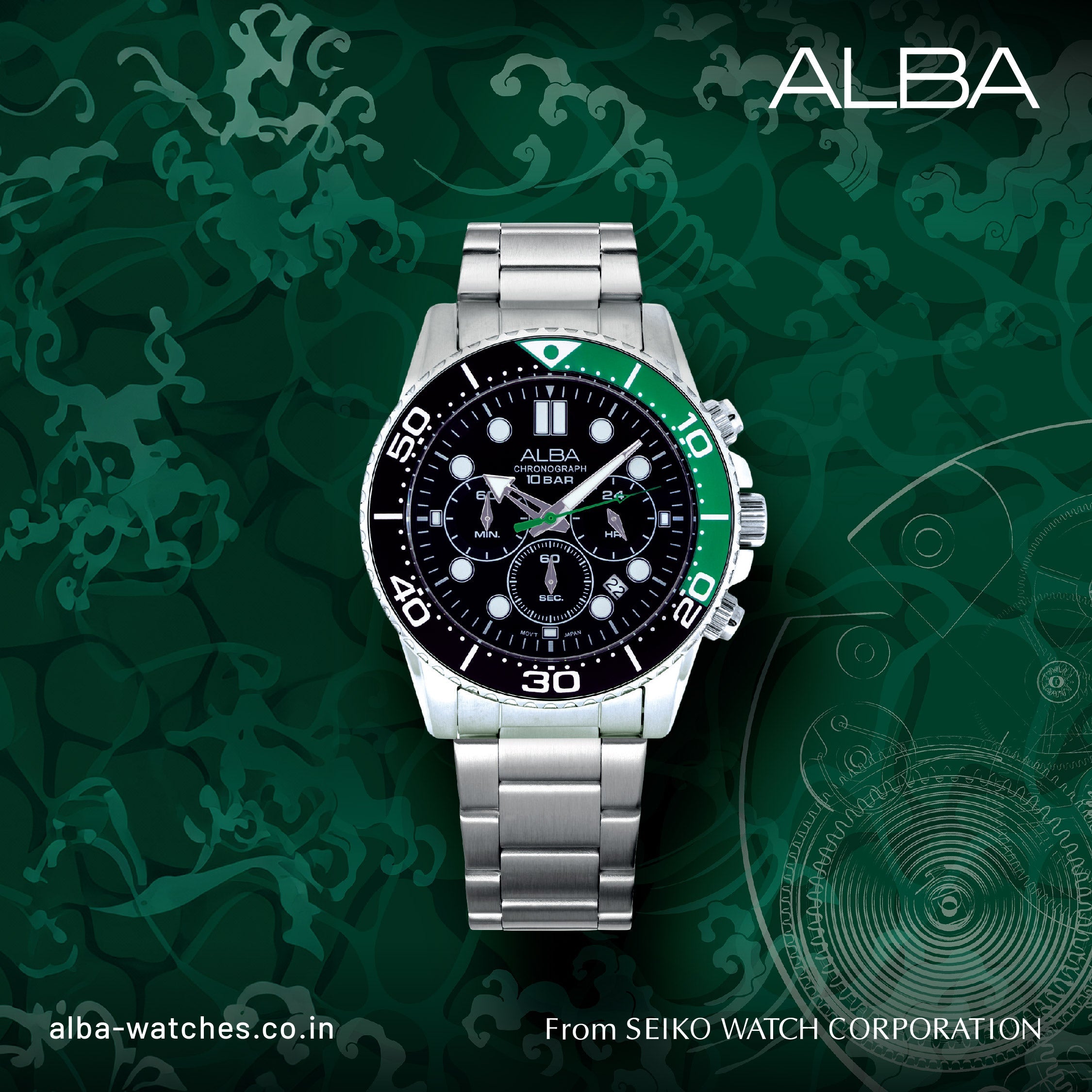 AT3J39X1 Midnight Black Dial with Black+Green Bezel Chronograph