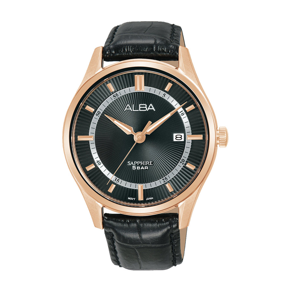 AS9R22X1 Asterix Black Dial with Black Leather Strap