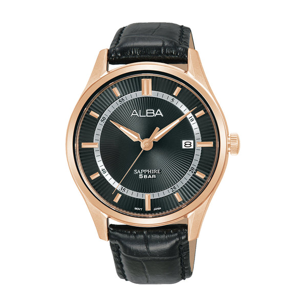 AS9R22X1 Asterix Black Dial with Black Leather Strap