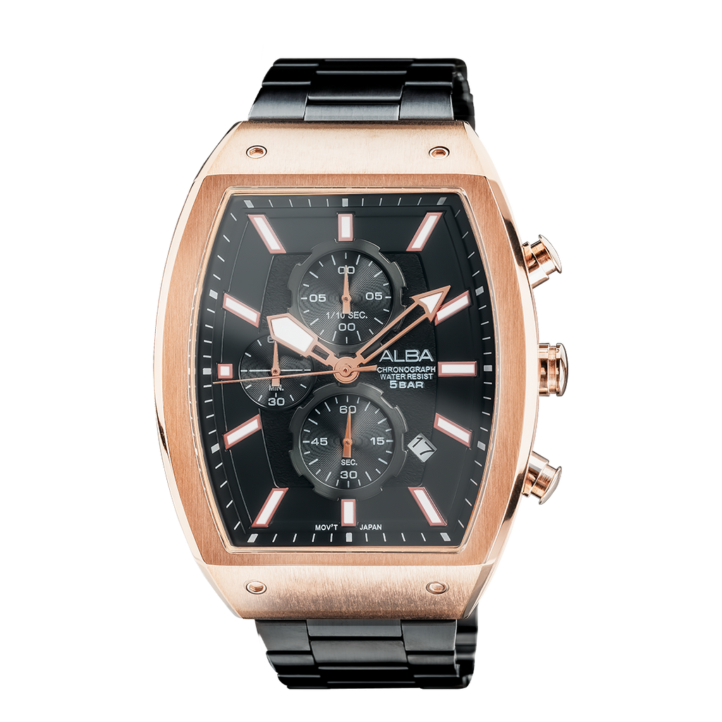 AM3992X1 Black & Gold Rectangular Dial Chronograph Watch
