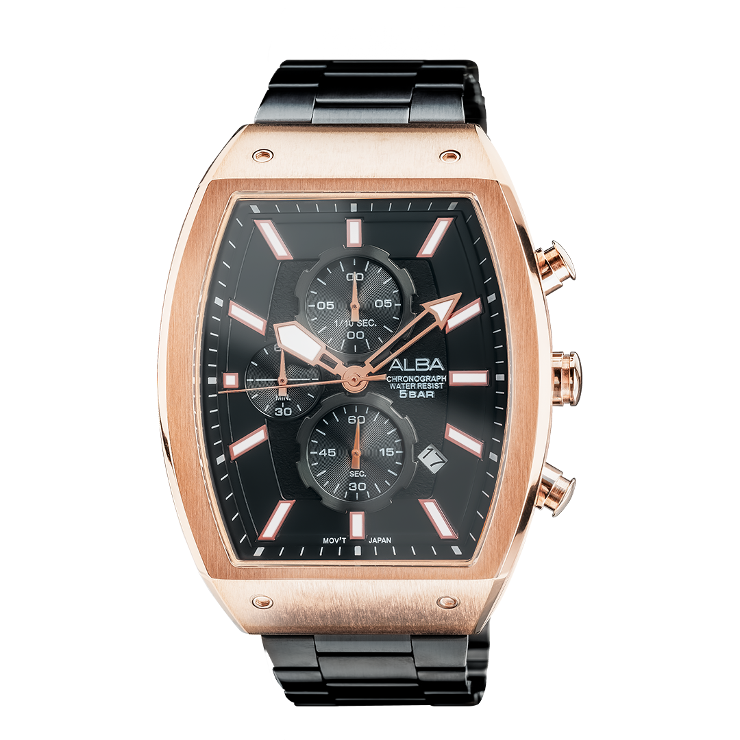 AM3992X1 Black & Gold Rectangular Dial Chronograph Watch