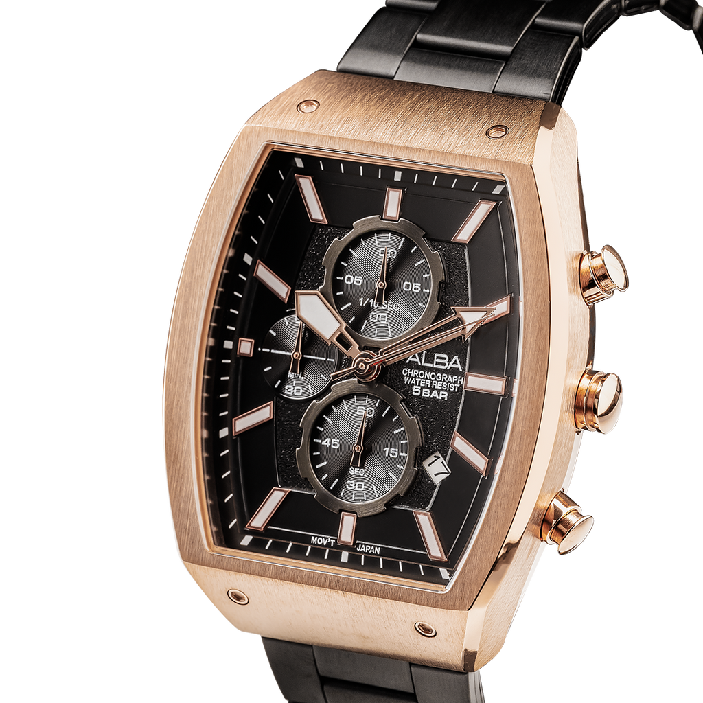 AM3992X1 Black & Gold Rectangular Dial Chronograph Watch