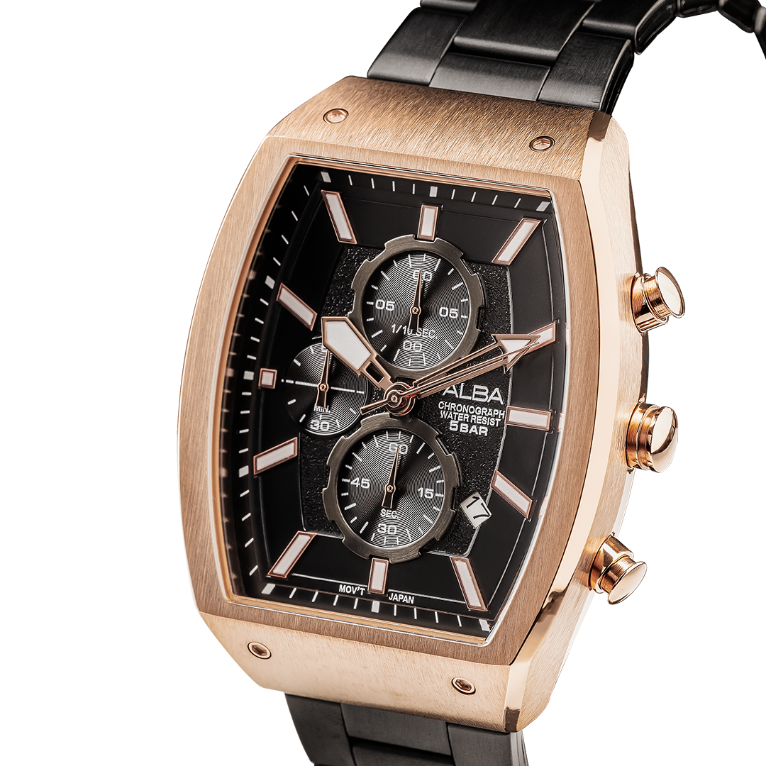 AM3992X1 Black & Gold Rectangular Dial Chronograph Watch