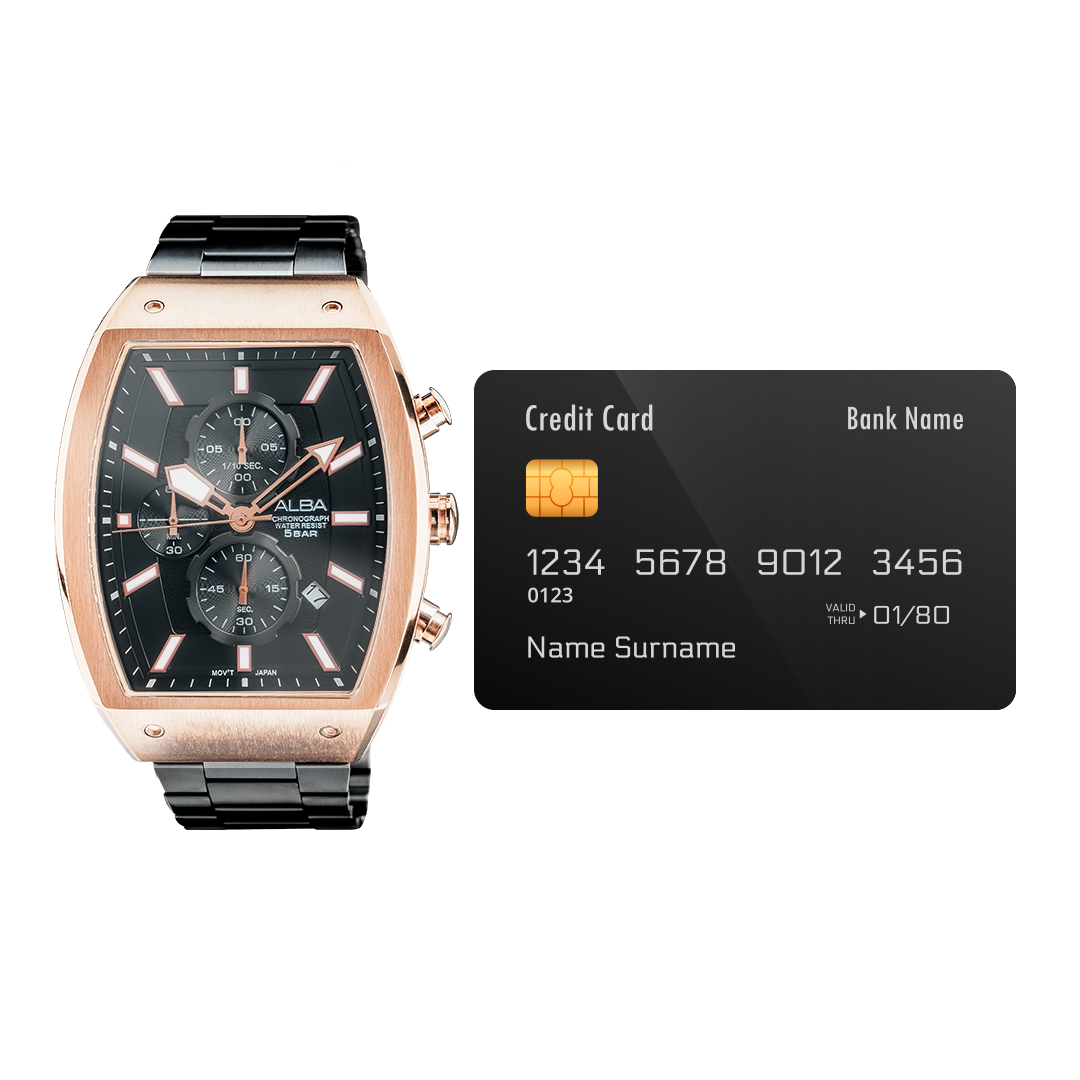 AM3992X1 Black & Gold Rectangular Dial Chronograph Watch
