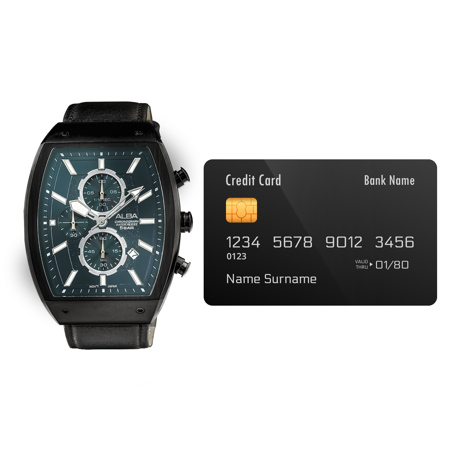 AM3999X1 Black Rectangular Dial Chronograph Watch