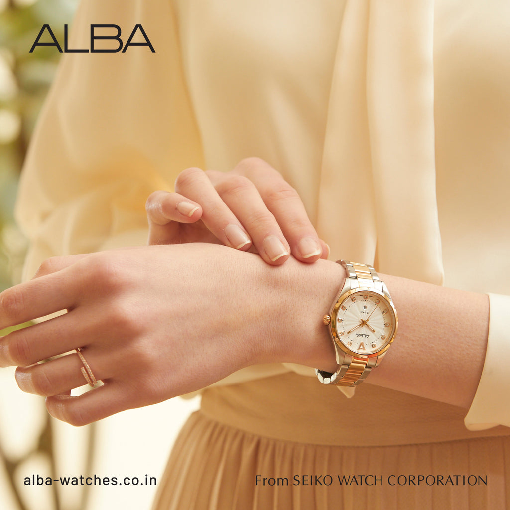 AH7BP6X1 White Ripple Ladies Watch