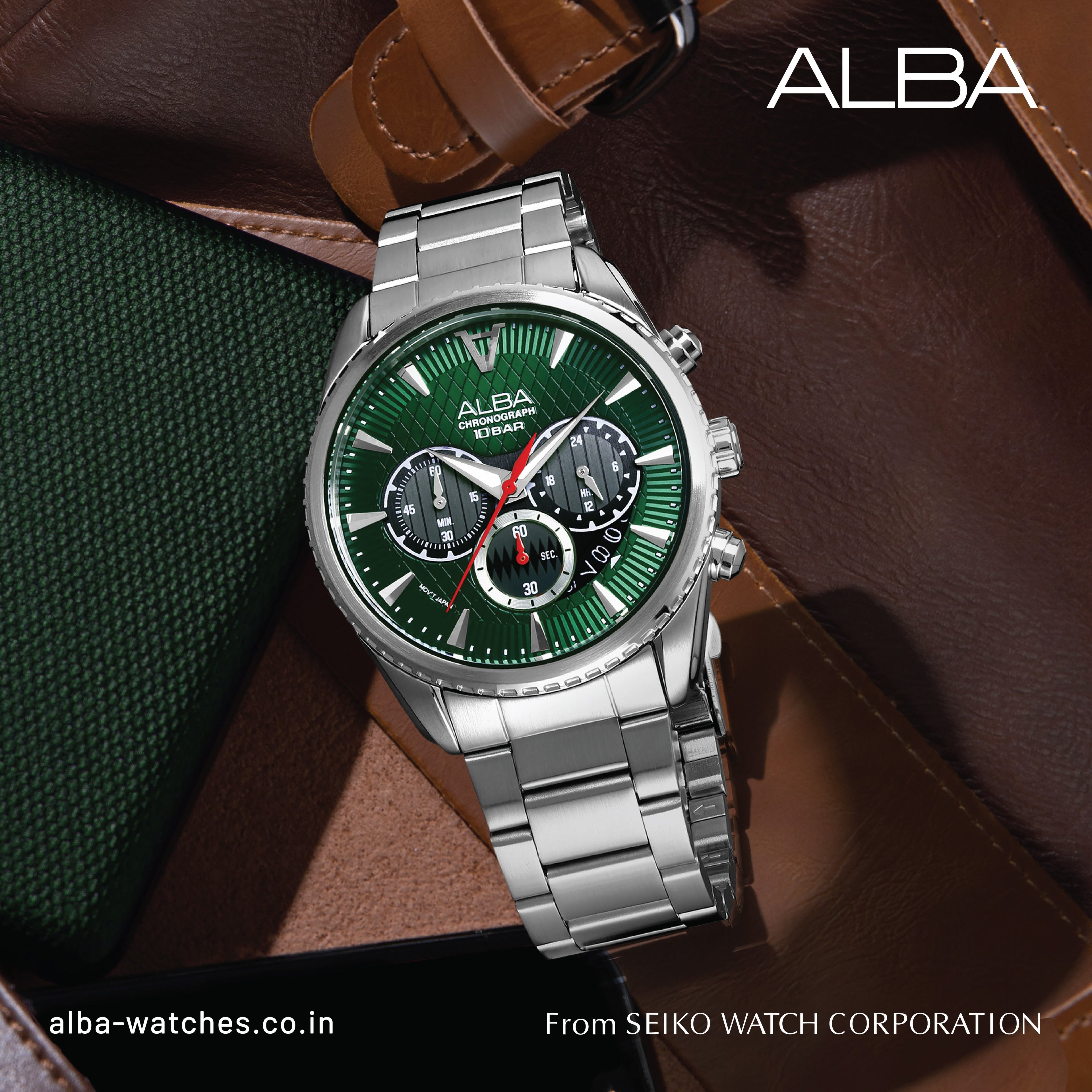 AT3J13X1 Green Textured Dial Chronograph Watch
