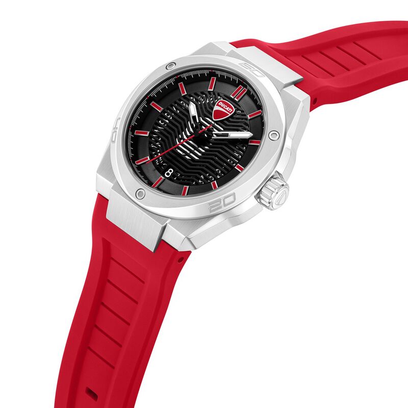 Ducati Quartz Analog Black Dial Red Silicone Strap Watch For Men