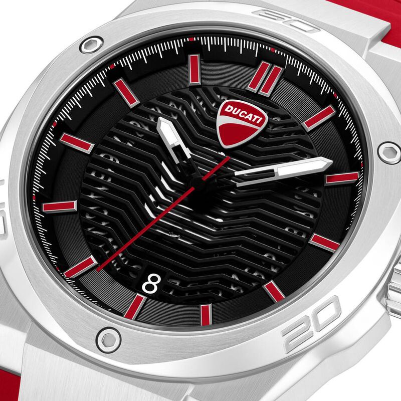 Ducati Quartz Analog Black Dial Red Silicone Strap Watch For Men