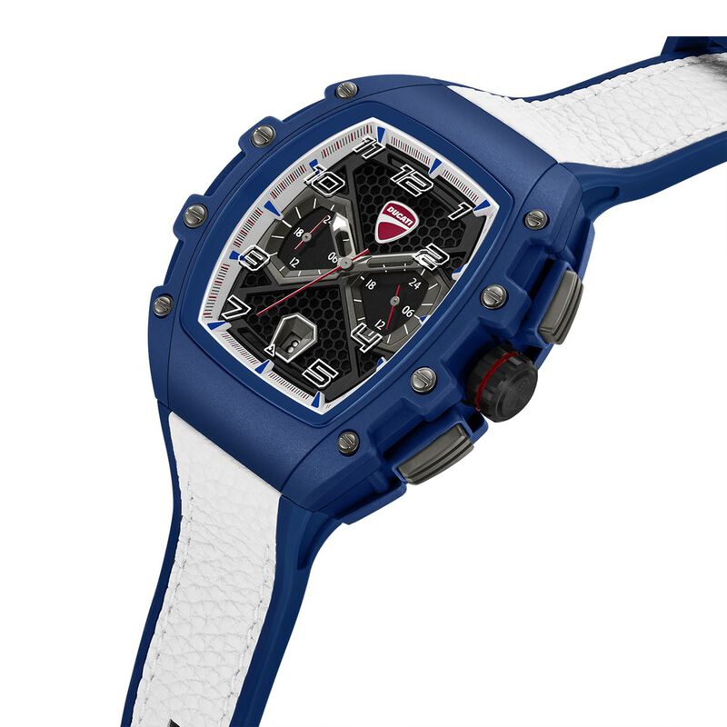Ducati Quartz Multifunction Black Dial Blue Silicone Strap Watch For Men