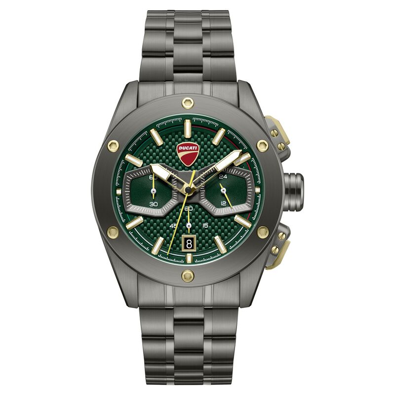 Ducati Quartz Chronograph Green Dial Grey Stainless Steel Strap Watch For Men
