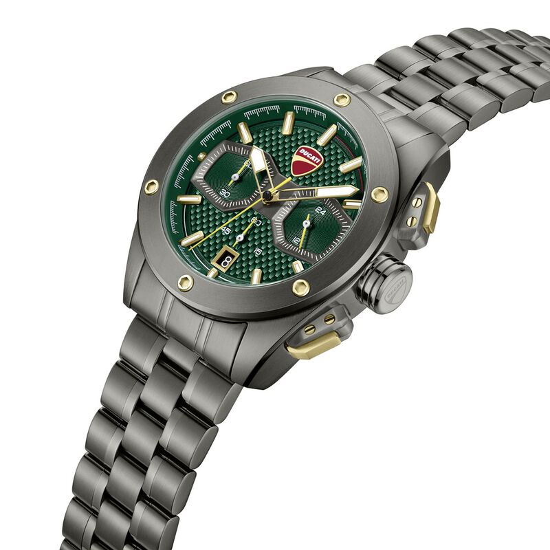 Ducati Quartz Chronograph Green Dial Grey Stainless Steel Strap Watch For Men