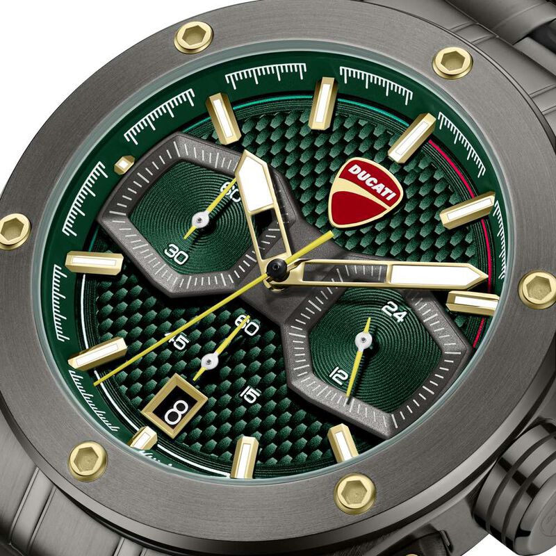 Ducati Quartz Chronograph Green Dial Grey Stainless Steel Strap Watch For Men