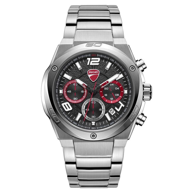 Ducati Quartz Chronograph Black Dial Silver Stainless Steel Strap Watch For Men