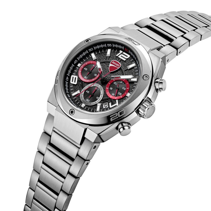 Ducati Quartz Chronograph Black Dial Silver Stainless Steel Strap Watch For Men