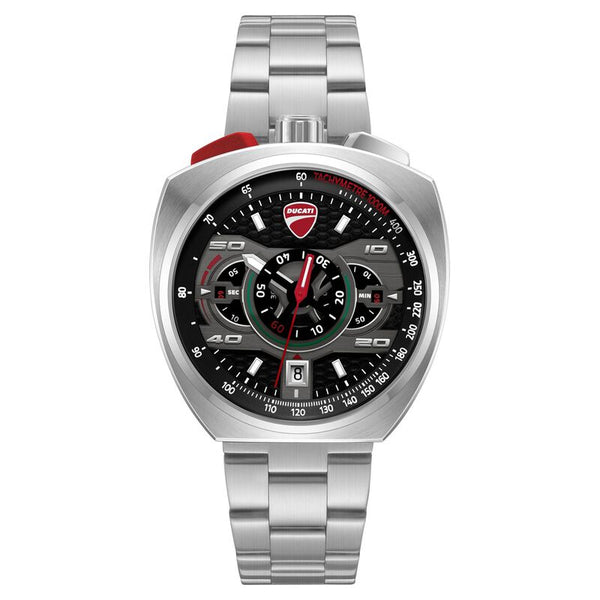 Ducati Quartz Chronograph Black Dial Silver Stainless Steel Strap Watch For Men
