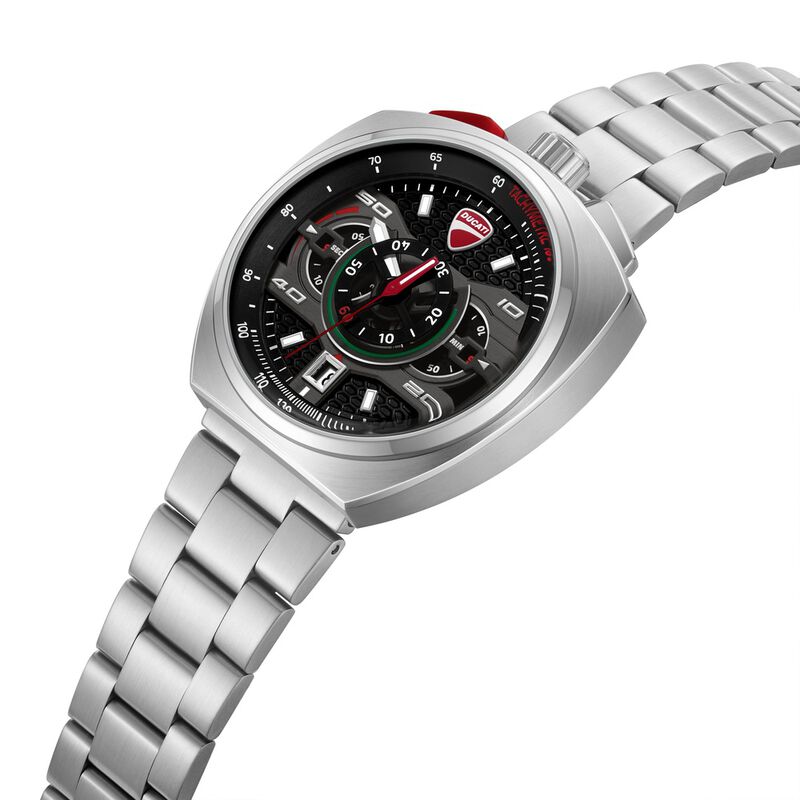 Ducati Quartz Chronograph Black Dial Silver Stainless Steel Strap Watch For Men