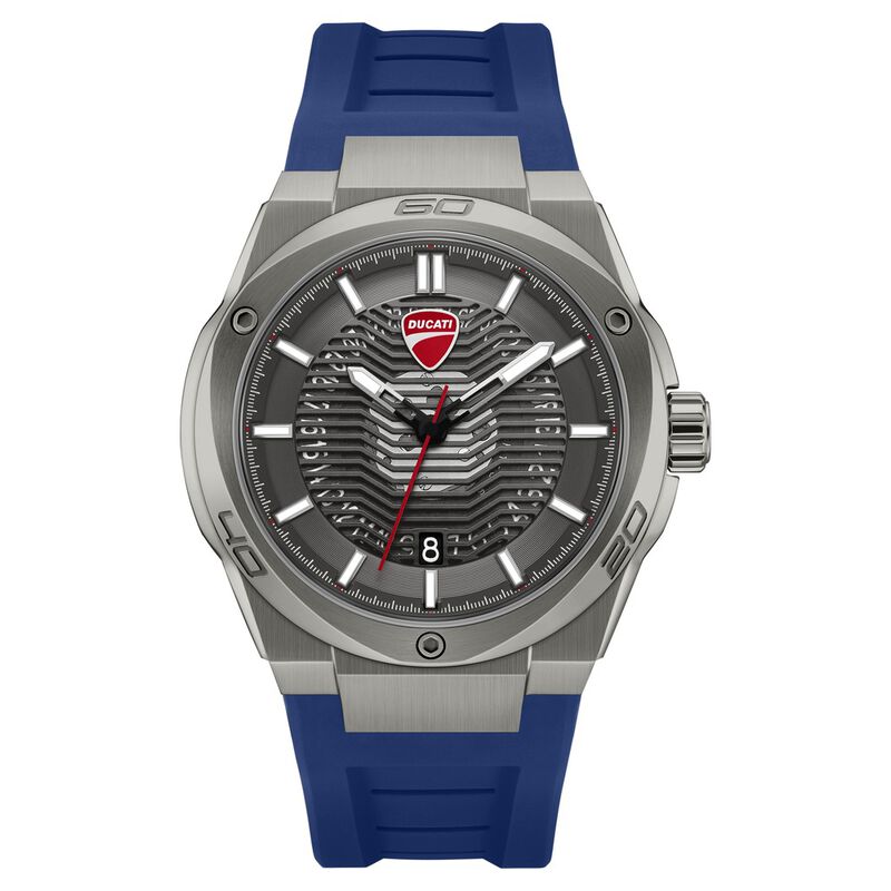 Ducati Quartz Analog Grey Dial Blue Silicone Strap Watch For Men