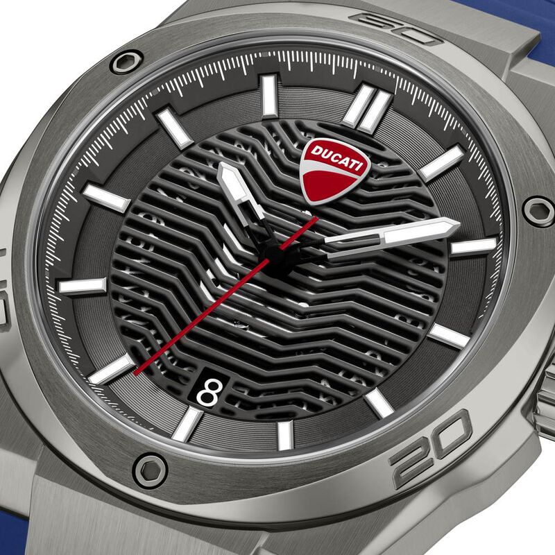 Ducati Quartz Analog Grey Dial Blue Silicone Strap Watch For Men