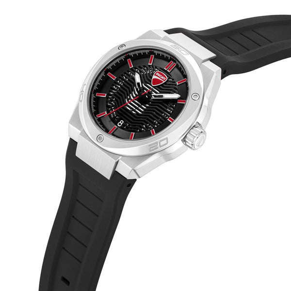 Ducati Quartz Analog Black Dial Black Silicone Strap Watch For Men