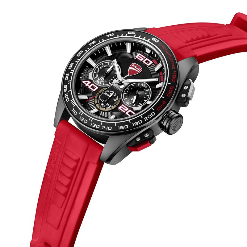Ducati Quartz Chronograph Black Dial Red Silicone Strap Watch For Men