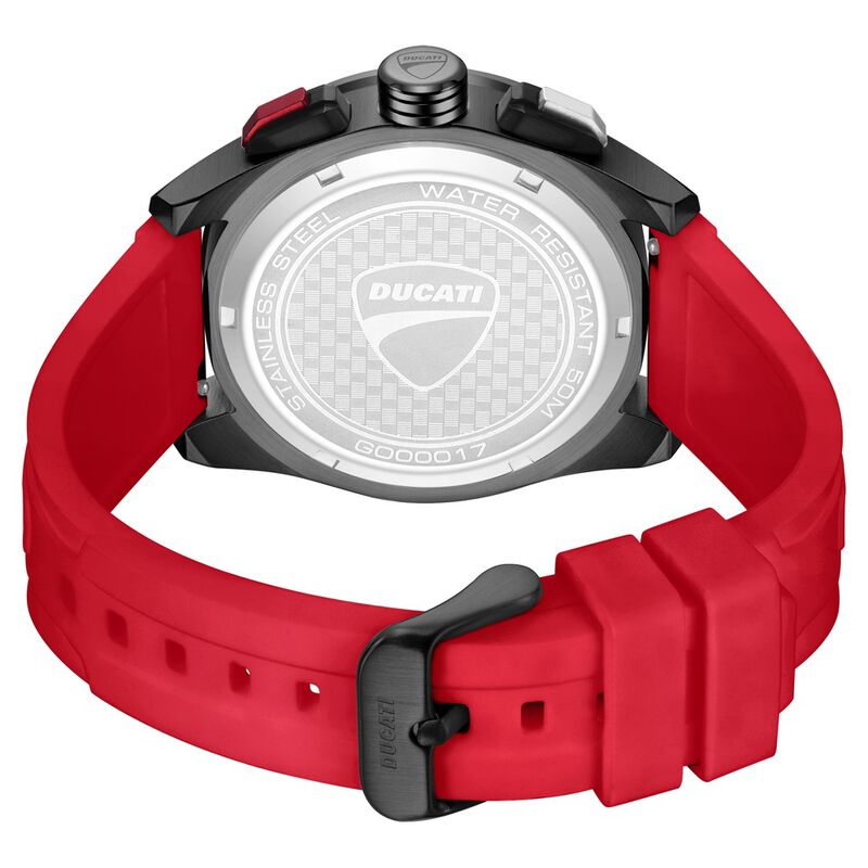 Ducati Quartz Chronograph Black Dial Red Silicone Strap Watch For Men