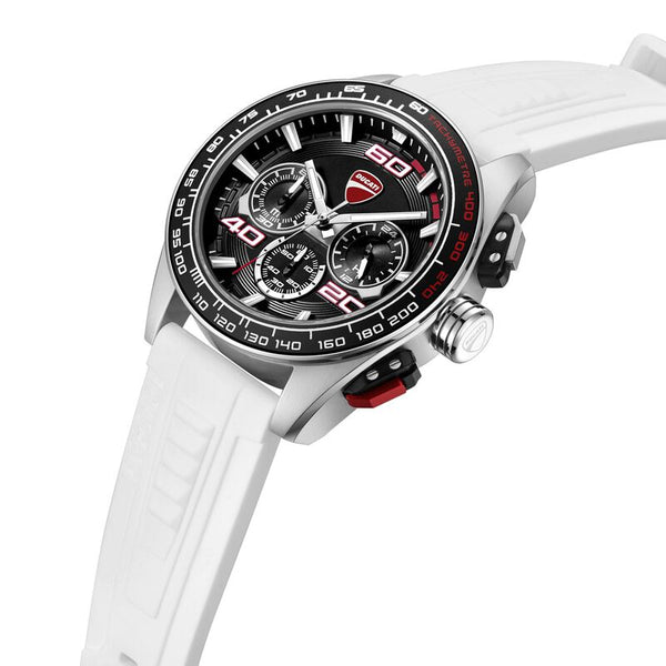 Ducati Quartz Chronograph Black Dial White Silicone Strap Watch For Men
