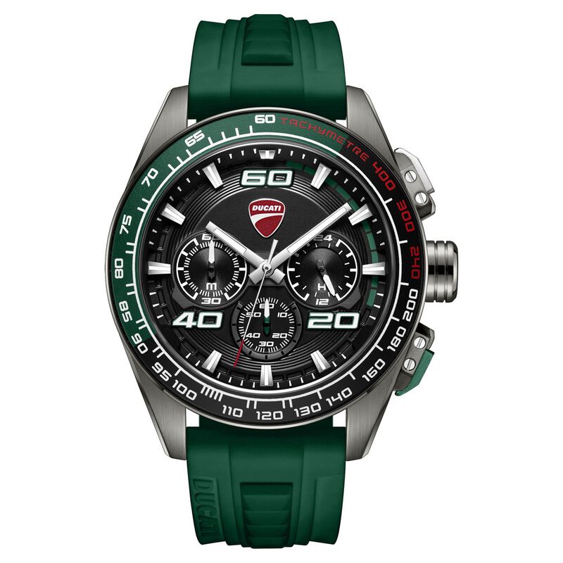 Ducati Quartz Chronograph Black Dial Green Silicone Strap Watch For Men